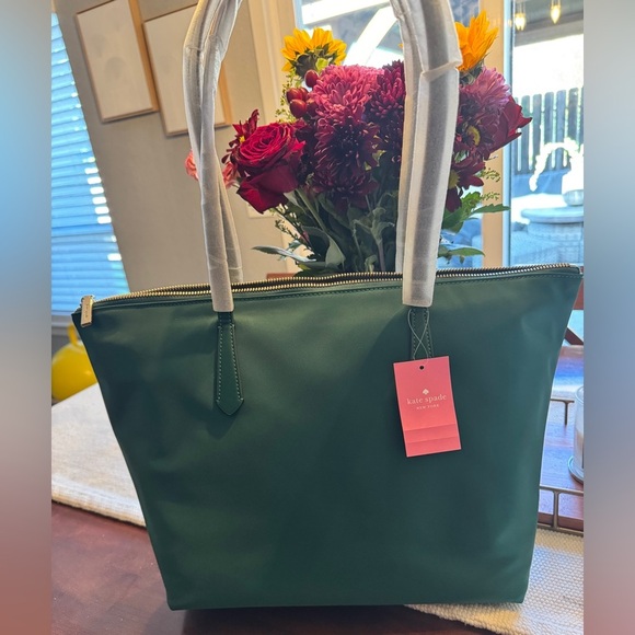 NWT Kate Spade Kitt The Little Better Nylon Large Top Zip Tote in Deep Jade - Picture 7 of 8